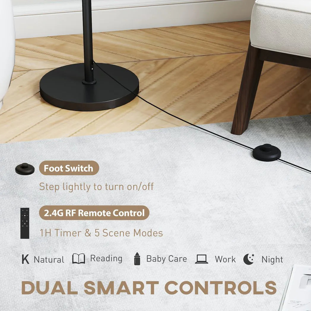 HOMCOM Floor Lamp with Remote, Height Adjustable Standing Lamp with Linen Shade