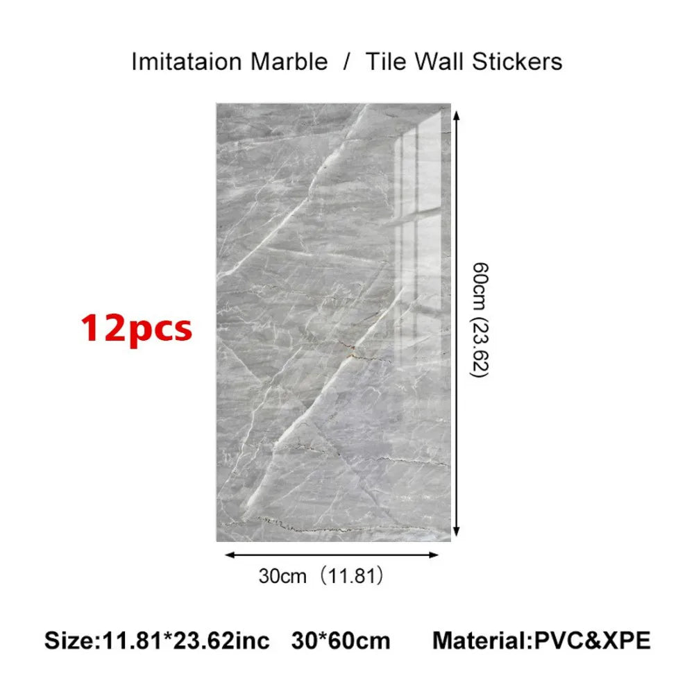 Marble-Pattern PVC Wall Stickers – Self-Adhesive Waterproof Decor for Kitchens & Bathrooms, 12 Pieces
