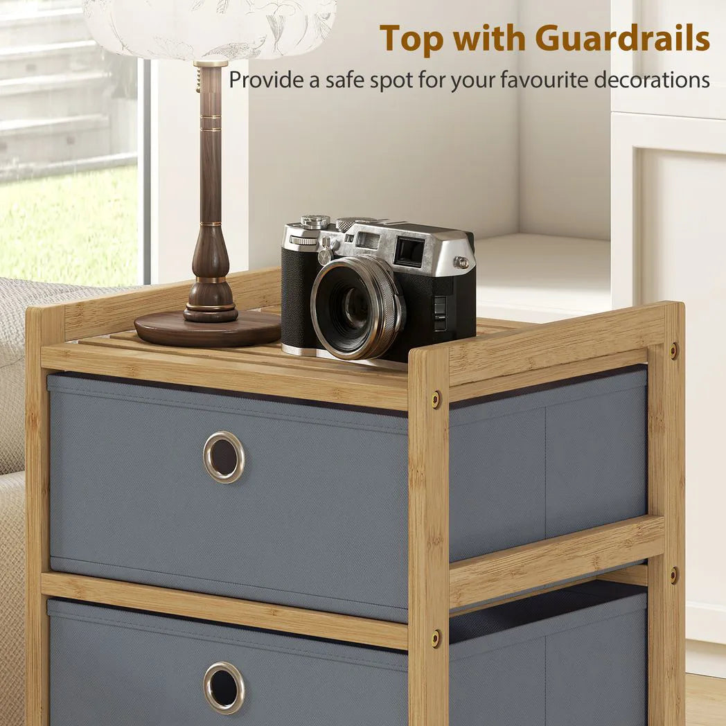 HOMCOM Chest of Drawers with 4 Fabric Drawers – Narrow Bedroom Dresser with Bamboo Frame, Light Grey