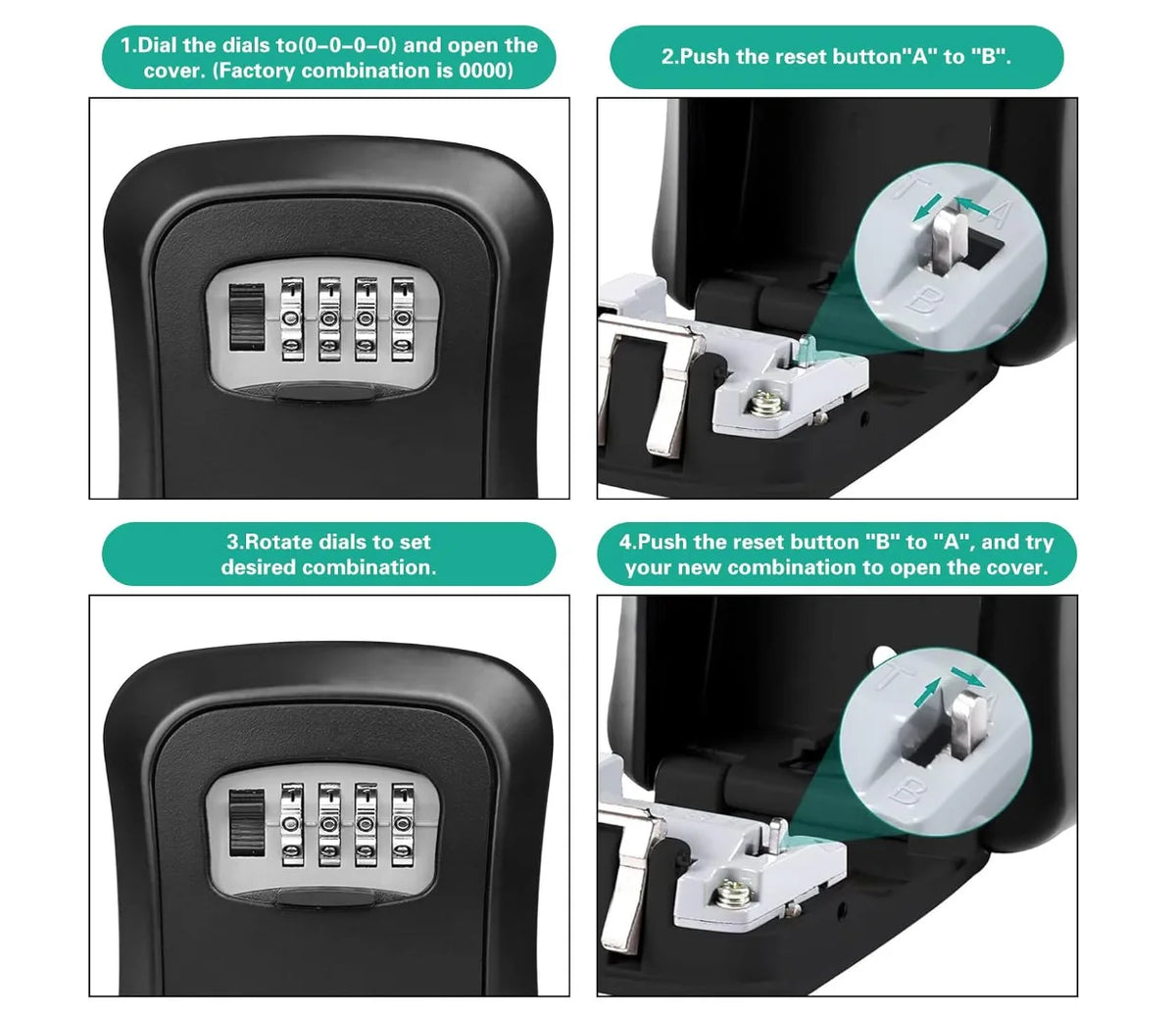 Wall-Mounted 4-Digit Combination Key Safe – Waterproof Outdoor Key Lock Box with Resettable Code