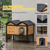 PawHut Wooden Outdoor Cat House with Asphalt Roof, Side Cleaning Door and PVC Curtain – Insulated Cat Shelter