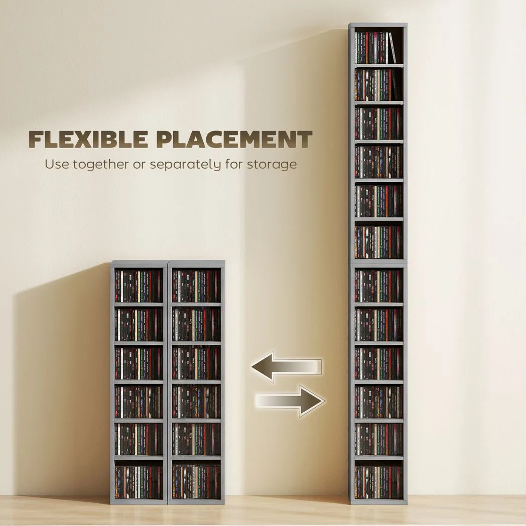 HOMCOM Set of 2 CD Media Storage Towers with Adjustable Shelves, Light Grey