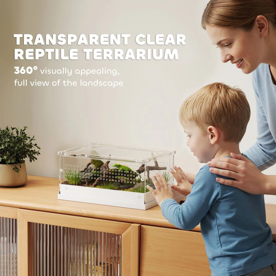 PawHut Acrylic Reptile Terrarium with Top Sliding Door and Vents – Habitat for Snakes, Frogs and Geckos