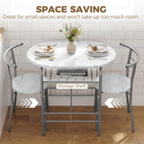 HOMCOM Three-Piece Compact Dining Set with Table Shelf and 2 Chairs – Breakfast Set, White Marble Effect