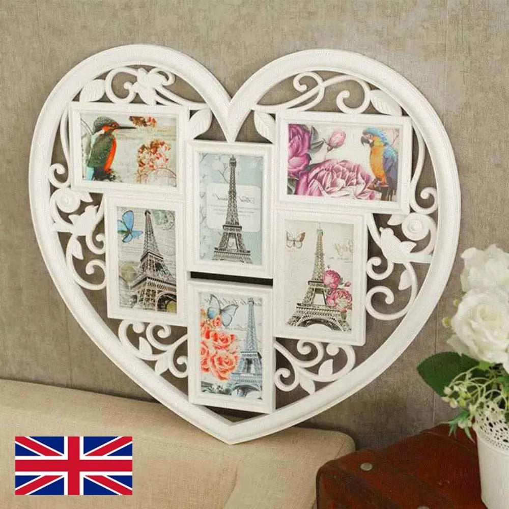 Large White Heart Multi-Picture Hanging Photo Frame