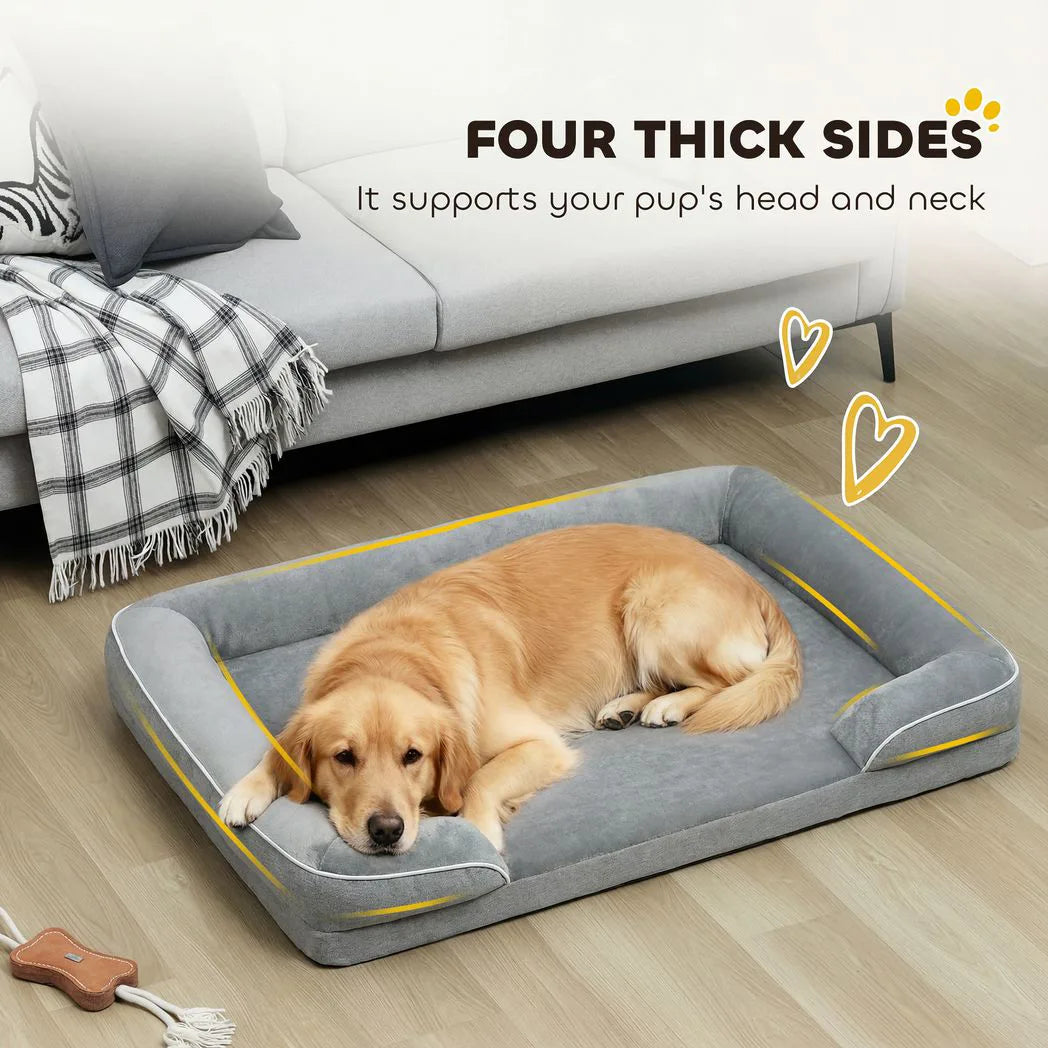 PawHut Orthopaedic Dog Sofa Bed with Cooling Gel Memory Foam & Washable Cover – Grey, Large