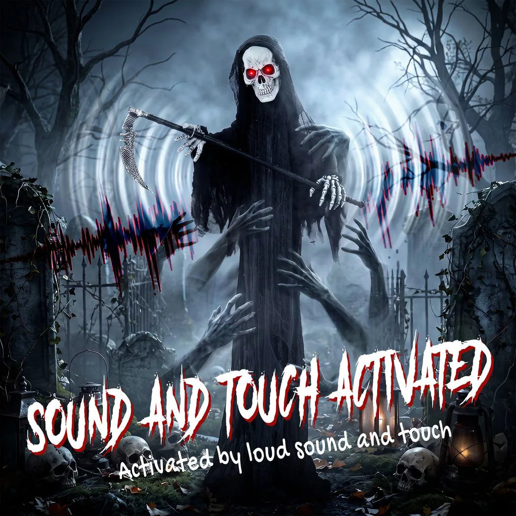 HOMCOM 183cm Life Size Animated Grim Reaper Halloween Decoration