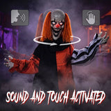 HOMCOM Animated Halloween Face Changing Clown, 85 cm Animatronic Joker with Cackling Sound and Glowing Red Eyes