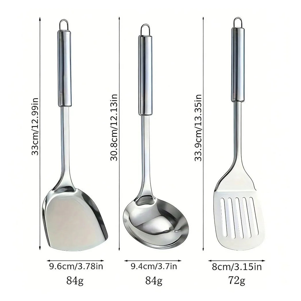 9-Piece Stainless Steel Kitchen Utensil Set with Ergonomic Handles and Hanging Holes – Cooking Tools