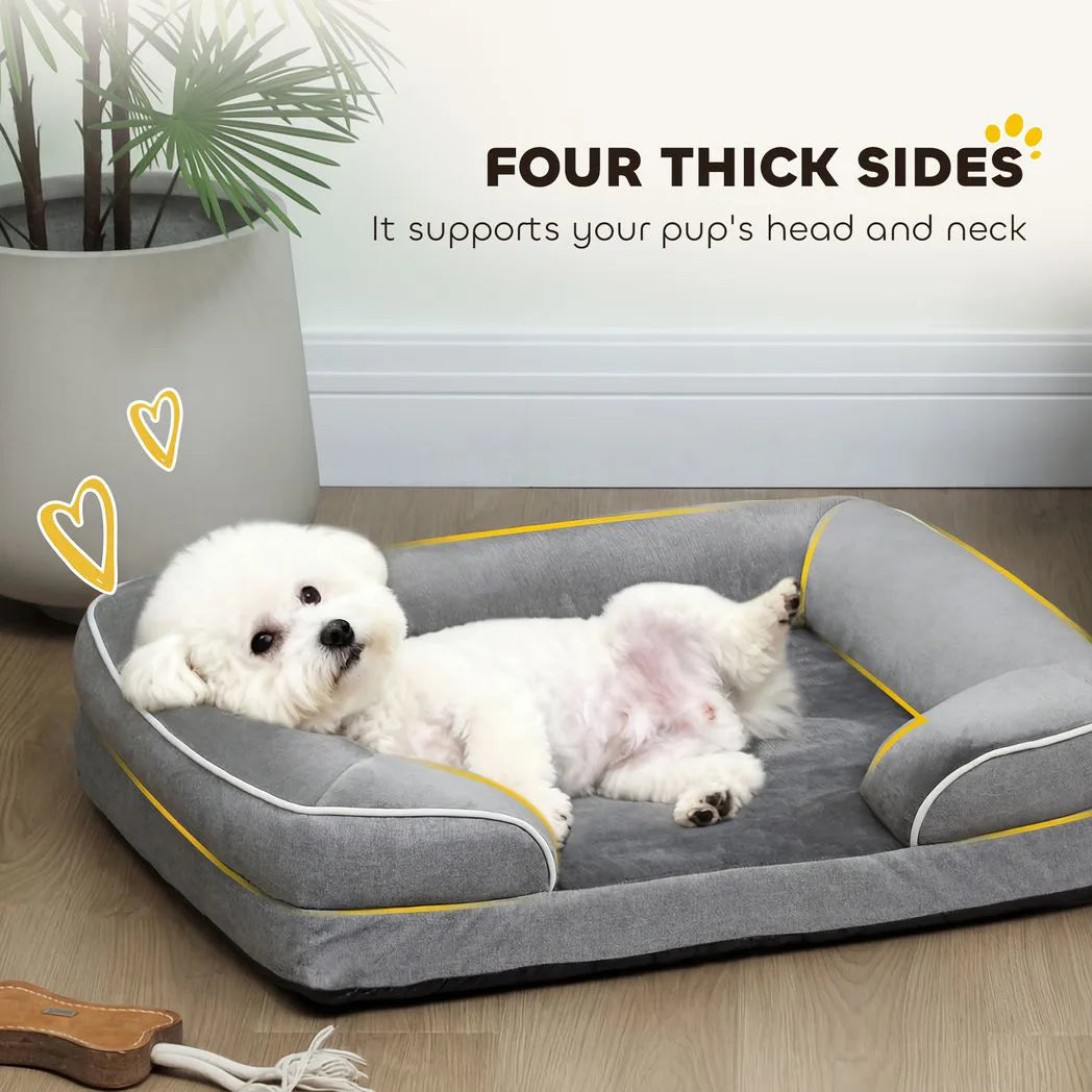 PawHut Orthopaedic Dog Sofa Bed with Cooling Gel Memory Foam & Washable Cover – Grey, Small