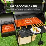 Outsunny Charcoal BBQ Grill with Offset Smoker, Thermometer Lid and Shelves – Garden Barbecue, Black