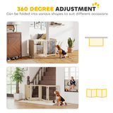 PawHut 4 Panel Freestanding Dog Gate with Lockable Door and Support Feet – Foldable Indoor Barrier, Oak