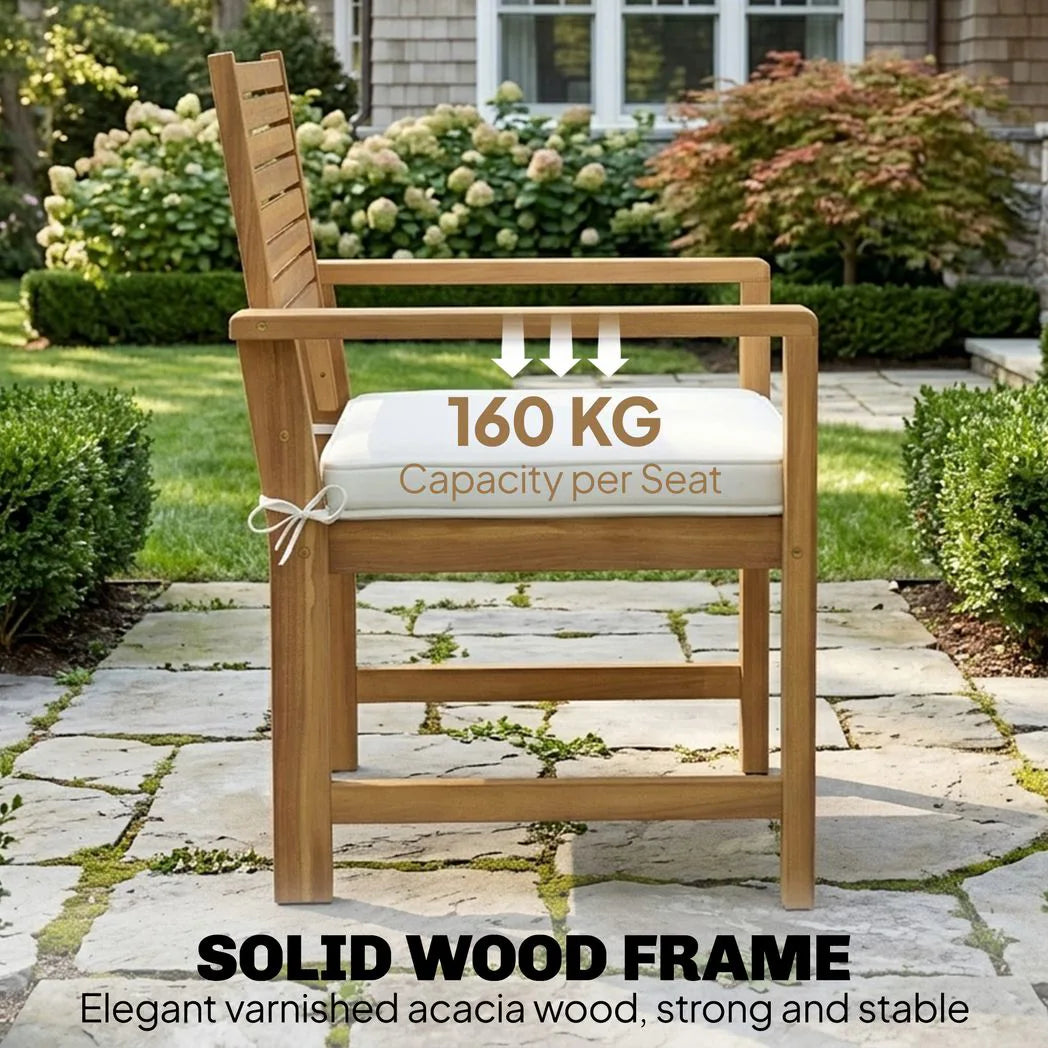 Outsunny 4 Seater Acacia Wood Garden Furniture Set with Loveseat, Armchairs, Table & Cushions – Garden Sofa Set, Cream White