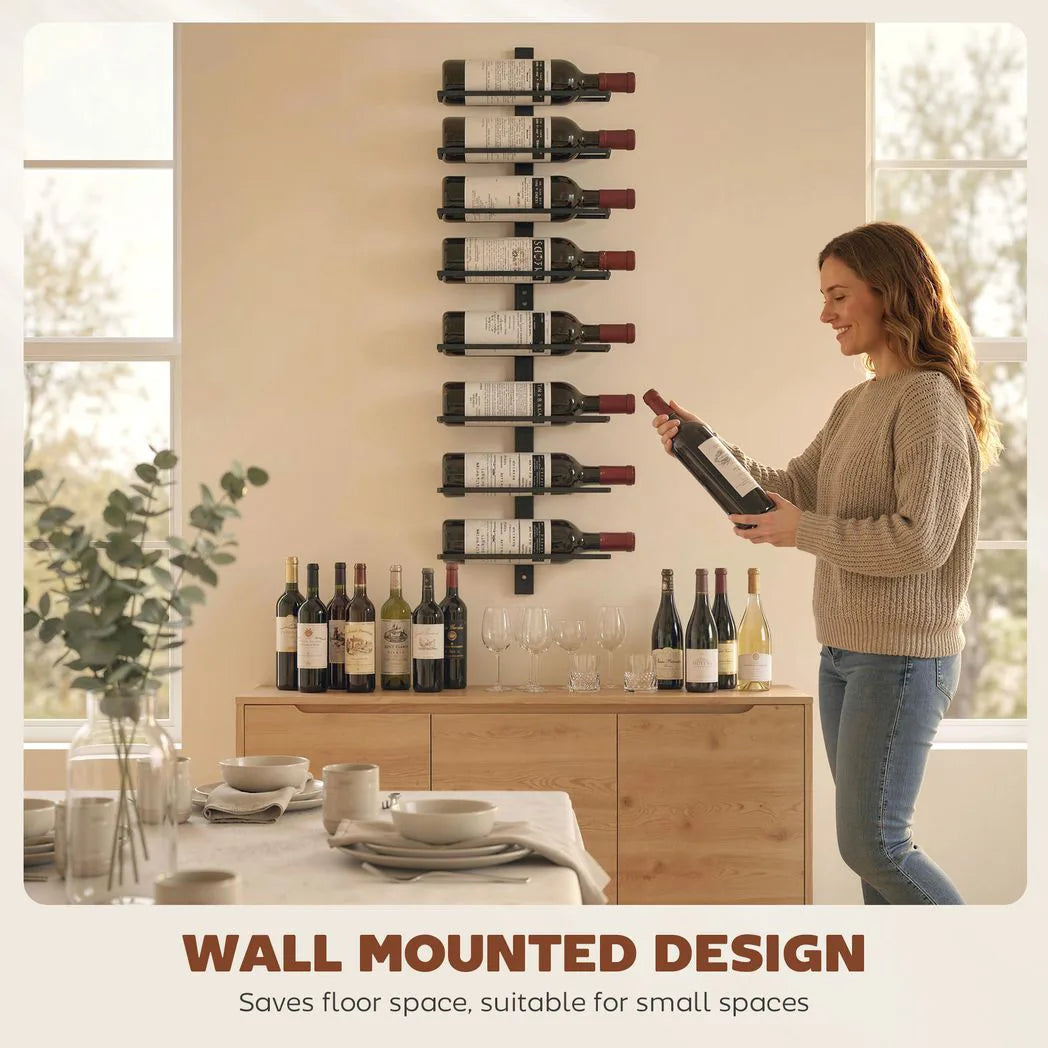 HOMCOM 8 Tier Wall Mounted Wine Rack – Metal Bottle Display and Storage Holder for Kitchen, Black