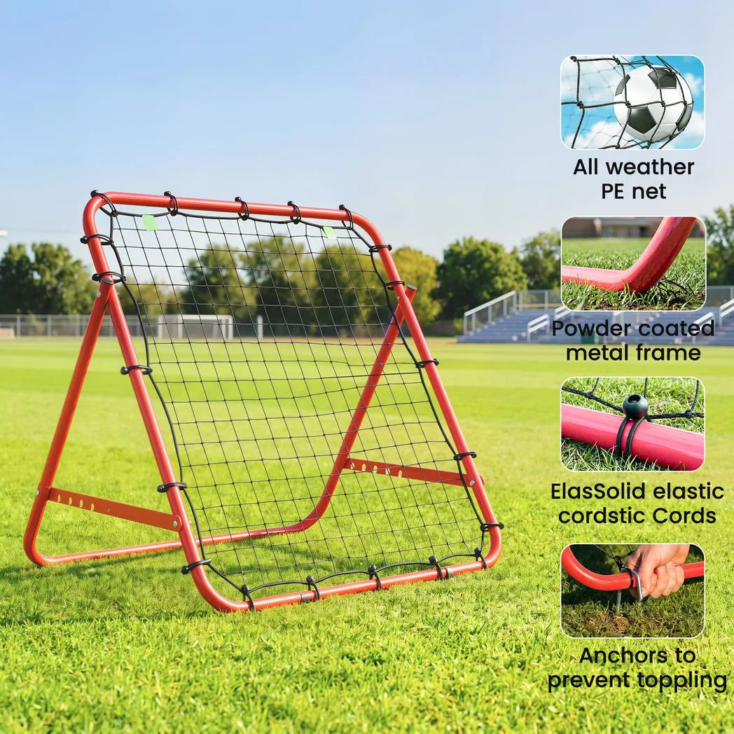 HOMCOM Adjustable Football Rebounder Net with Steel Frame – Kickback Training Target for Teens & Adults, Red