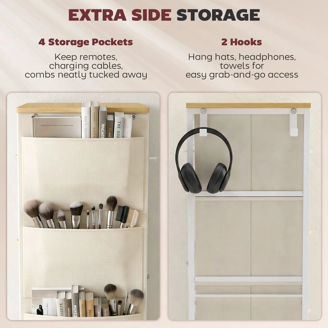 HOMCOM Chest of Drawers with 4 Fabric Drawers, 2 Hooks and Steel Frame – Tall Bedroom Storage Unit, Beige