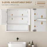HOMCOM Wall Mounted Bathroom Cabinet with Adjustable Shelves – 60 cm Louvred Door Storage, White