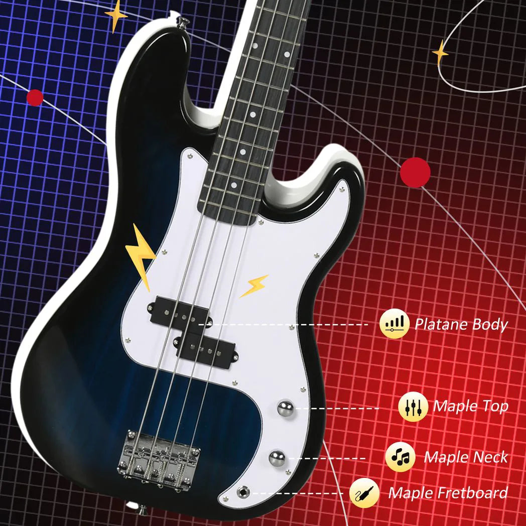 SPORTNOW 4 String Full Size Electric Bass Guitar Kit with 15W Amplifier, Carry Bag and Accessories – Beginner Bass