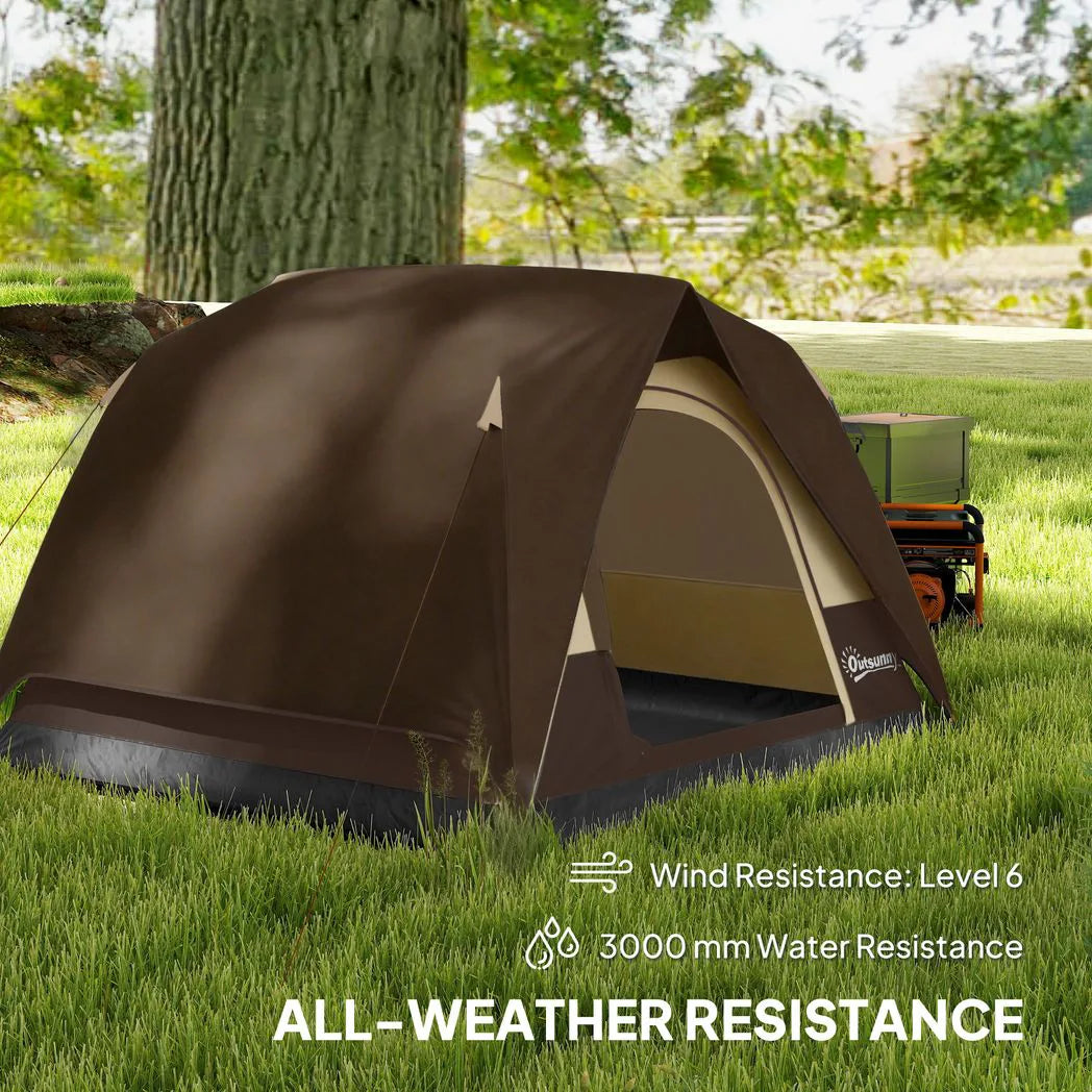 Outsunny 2-3 Man Dome Camping Tent with Sewn-in Groundsheet & Mesh Windows – Easy Set Up, 3000mm, Brown