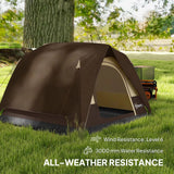 Outsunny 2-3 Man Dome Camping Tent with Sewn-in Groundsheet & Mesh Windows – Easy Set Up, 3000mm, Brown