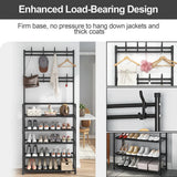 3-in-1 Metal Coat Stand with 8 Detachable Hooks & Shoe Shelves, 60 x 26 x 170cm, Black