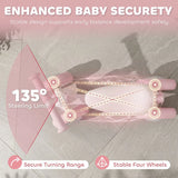 AIYAPLAY Baby Balance Bike for 1–2 Years with Four Light-up EVA Wheels and Adjustable Seat – Toddler Ride-On, Pink