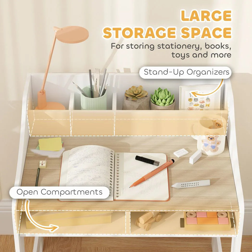 AIYAPLAY Kids Desk and Chair Set with Storage Shelves – Children's Study Table for Ages 3-8, Natural