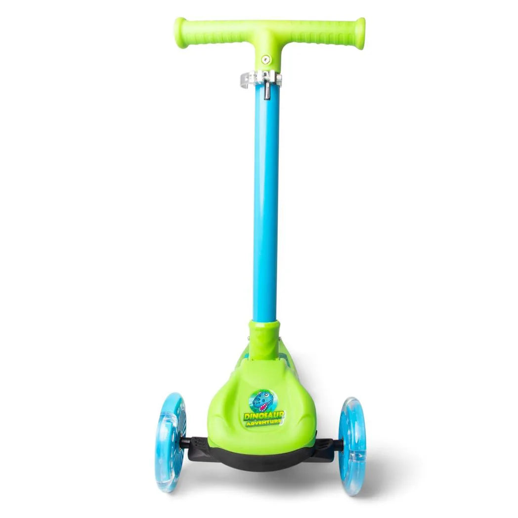 Ozbozz Dinosaur Trail Twister Folding Scooter with 3 Light-Up Wheels – Kids Outdoor Ride-On, Green