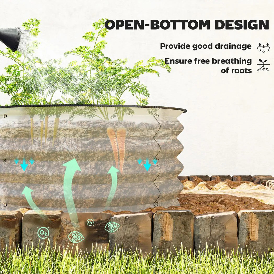 Outsunny Set of 2 Galvanised Raised Garden Beds with Safety Edging – Open-Bottom Planters, Cream White