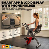 SPORTNOW 4-in-1 Folding Exercise Bike with Resistance Bands, 8-Level Magnetic Resistance & Bluetooth App, Red