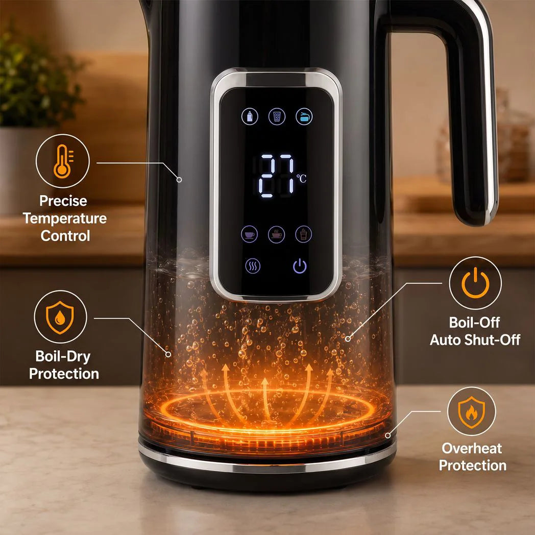 HOMCOM 1.7L 3000W Electric Kettle with LED Display, Adjustable Temperature & Keep Warm – Fast Boil Water Kettle, Black