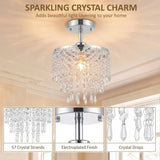 HOMCOM Crystal Ceiling Light with 57 Crystal Strands and Mounting Plate for Hallway & Bedroom – Silver Tone