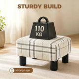 HOMCOM Linen Fabric Footstool Ottoman Cube with Padded Seat and Wooden Frame – Bedroom Stool, Multi-Colour