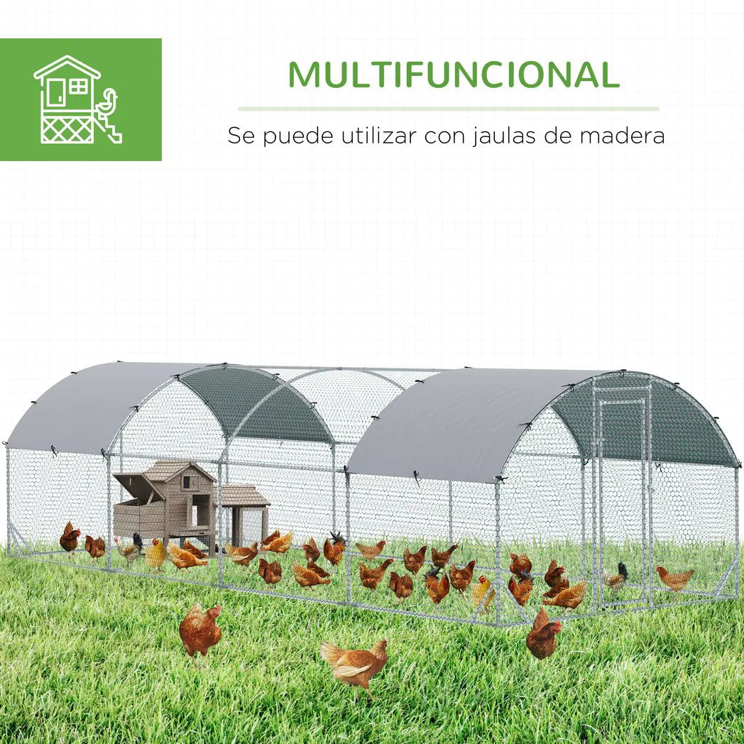 PawHut Walk-In Galvanised Chicken Run with Water-Resistant Covers – Poultry Playpen for Chickens & Ducks