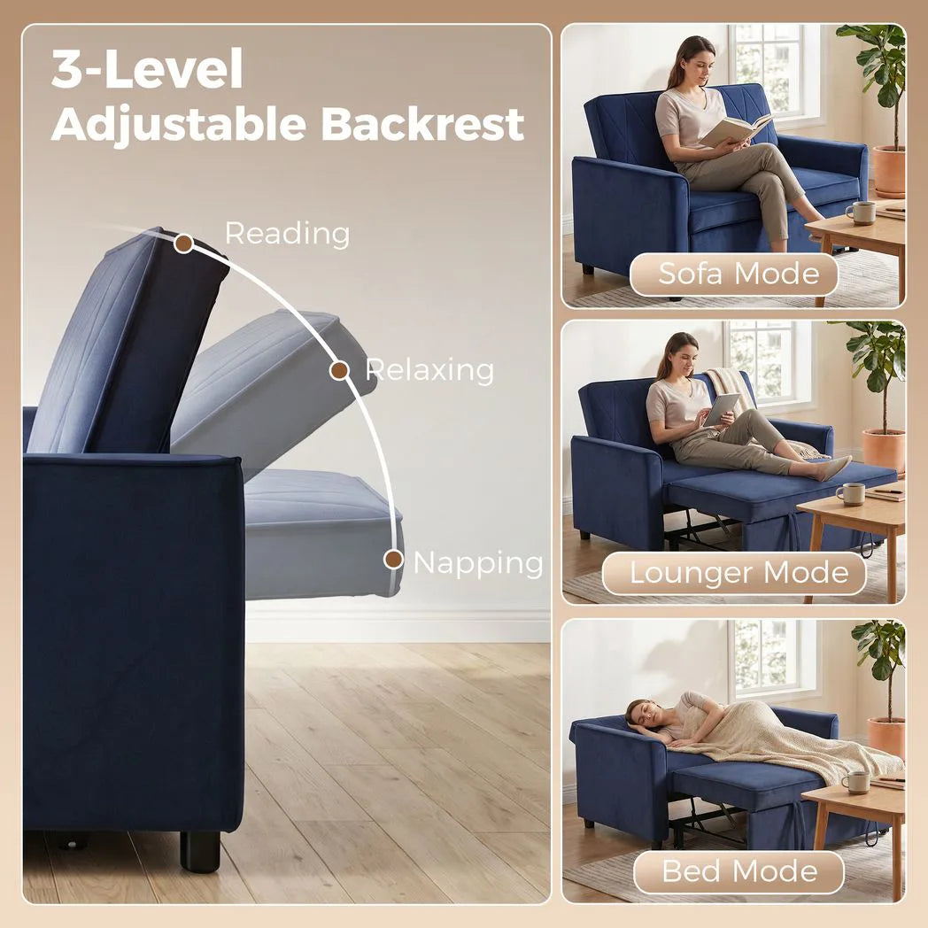 HOMCOM 2 Seater Sofa Bed with 3-in-1 Pull-Out Design and Click-Clack Backrest – Guest Bed, Dark Blue
