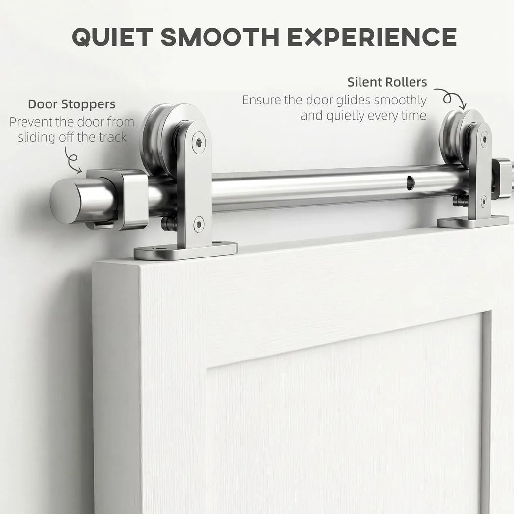 HOMCOM Sliding Door Hardware Kit with 152cm Track, Silent Pulleys & 304 Stainless Steel – Heavy Duty, Silver