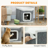 PawHut 2-Level Cat House with Top Bed and Fluffy Balls – Cosy Indoor Cat Cave for Kittens, Grey