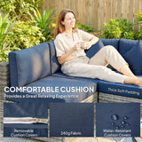 Outsunny 8 Piece PE Rattan Corner Sofa Set with Glass Coffee Table, Footstool and Cushions, Dark Blue