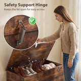 HOMCOM 102L Storage Chest & Blanket Box with Safety Hinged Lid, 80 x 40 x 45 cm – Rustic Brown