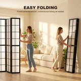 HOMCOM 4 Panel Folding Room Divider with Pine Wood Frame – Freestanding Privacy Screen for Living Room & Bedroom, Black