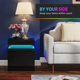 HOMCOM Set of 2 Bedside Tables with LED Light & 2 Drawers – High Gloss Nightstands for Bedroom, Black