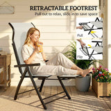 Outsunny Reclining Garden Chairs Set of 2 – 5-Position Folding Sun Loungers with Retractable Footrest, Light Grey
