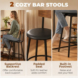 HOMCOM 3-Piece Bar Table and PU Leather Stools Set with Storage Shelves – Breakfast Bar for 2, Rustic Brown
