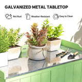 Outsunny Wooden Garden Storage Cabinet with Galvanised Top – 2-in-1 Potting Bench and Tool Shed, Green