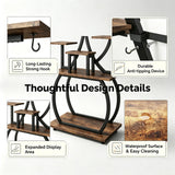 Tree-Shaped Plant Stand with 4 Grow Lights and Wheels – Black Iron & Weathered Wood Multi-Tier Rack