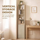 HOMCOM 6-Tier Bookcase with Adjustable Shelf, Cabinet and Anti-Tip Hardware – Slim Storage, Oak Effect