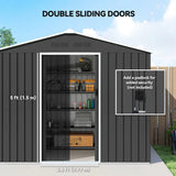 Outsunny 8 x 6ft Galvanised Steel Garden Shed with Lockable Sliding Double Doors and Vents, Dark Grey