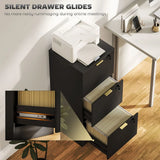 HOMCOM Filing Cabinet with 3 Lockable Drawers and Hanging Rails – Fluted Vertical A4 File Storage, Black