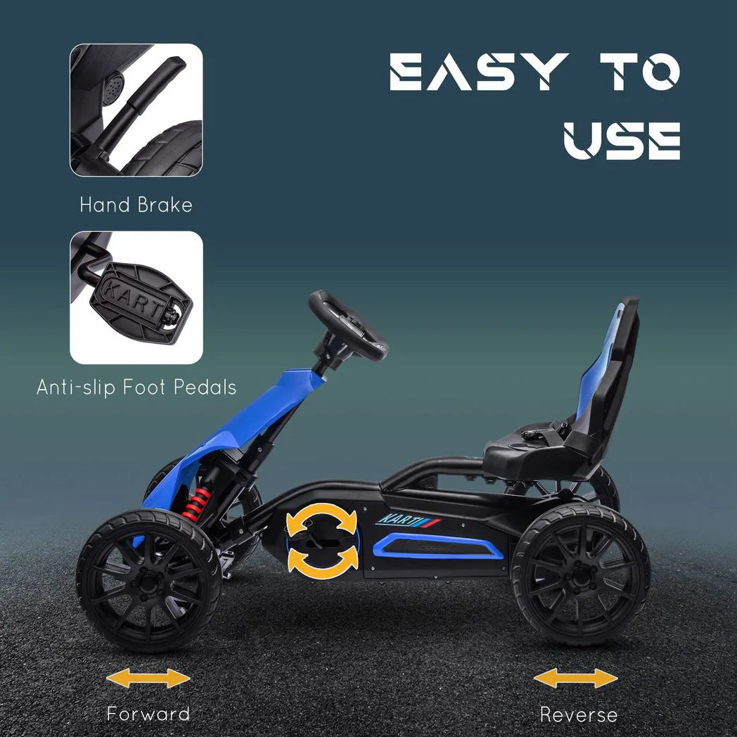 HOMCOM Kids Pedal Go Kart with Adjustable Seat, EVA Wheels and Handbrake – Ride On for Ages 3-8, Blue
