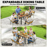 Outsunny Extendable Garden Dining Table with Acacia Wood Top, 80-120cm – Folding Leaf Patio Table, Natural and Black